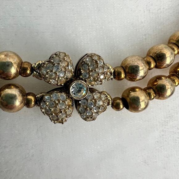 Modital Bijoux Sterling Silver Gold Bead Crystal Studded Floral Collar Necklace - Picture 2 of 11